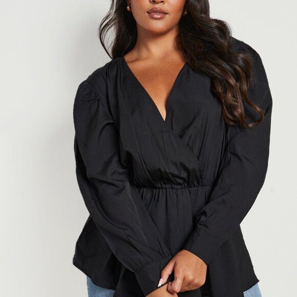 Chic Black Wrap Blouse by Boohoo - Picture 1 of 7
